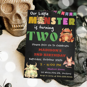 Little Monster Themed 2nd Birthday Party Invitation
