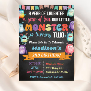 Little Monster Themed 2nd Birthday Party Invitation