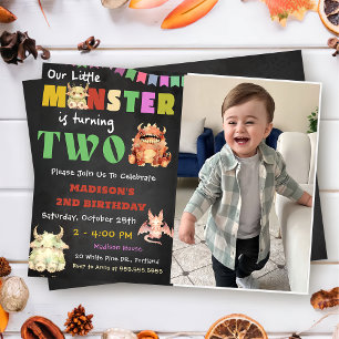 Little Monster Themed 2nd Birthday Party Photo Invitation