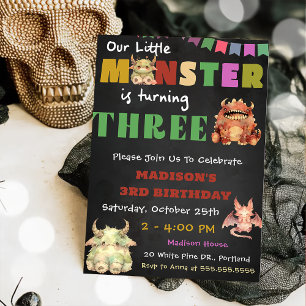 Little Monster Themed 3rd Birthday Party Invitation