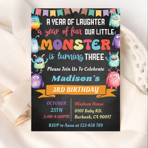Little Monster Themed 3rd Birthday Party Invitation