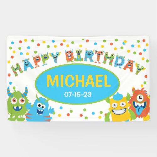 Little monster themed birthday party banner