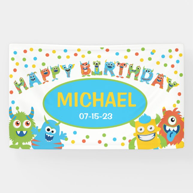 Little monster themed birthday party banner (Horizontal)