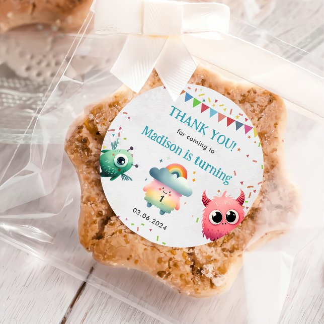  Little Monster Themed Birthday Party Classic Round Sticker (Creator Uploaded)