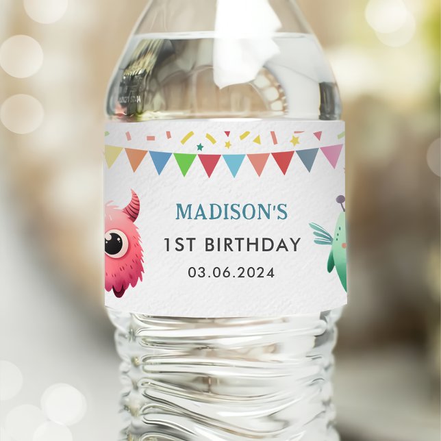 Little Monster Themed Birthday Party  Water Bottle Label (Creator Uploaded)