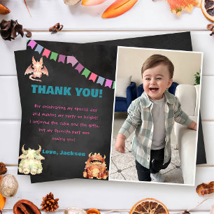Little Monster Themed Birthday Thank You Card