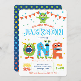 Little Monster themed boy 1st birthday Invitation