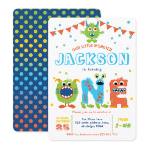 Little Monster themed boy 1st birthday Invitation