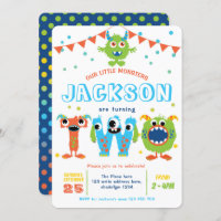 Little Monster themed twins boy 2nd birthday Invitation