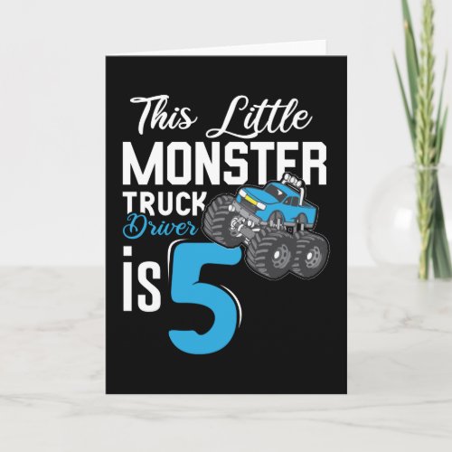 Little monster truck driver 5th Birthday Card