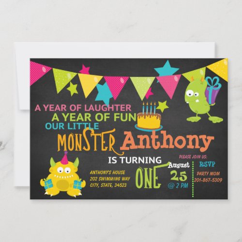 Little Monster Turning ONE Birthday Invitation