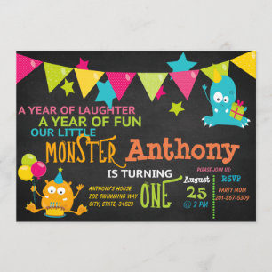 Little Monster Turning ONE Birthday Invitation