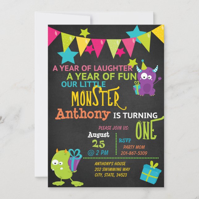 Little Monster Turning ONE Birthday Invitation (Front)