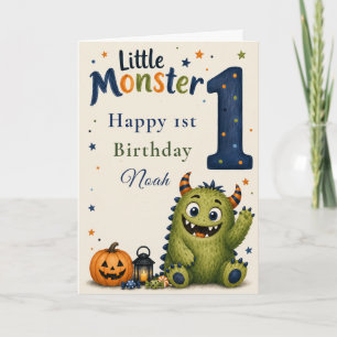 Little Monster Turning One Birthday Thank You Card