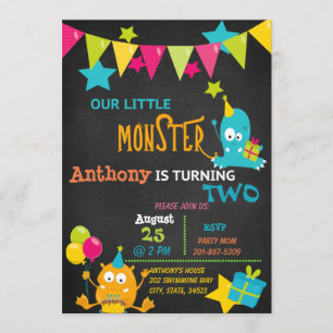 Little Monster Turning Two Birthday Invitation