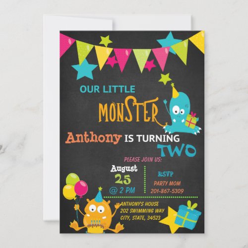 Little Monster Turning Two Birthday Invitation