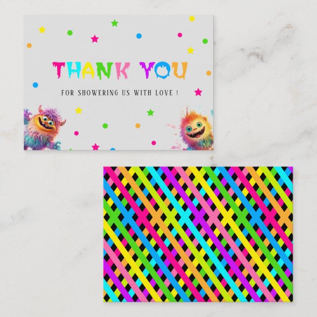 Little Monster watercolor baby  shower thank you Note Card (Front/Back)