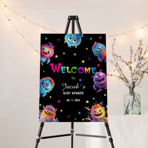 Little Monster watercolor baby shower welcome Foam Board