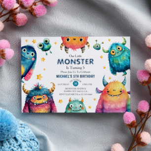 Little Monster Watercolor Kids' Birthday Party Invitation
