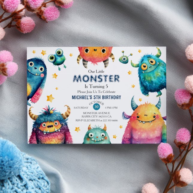 Little Monster Watercolor Kids' Birthday Party  Invitation (Creator Uploaded)