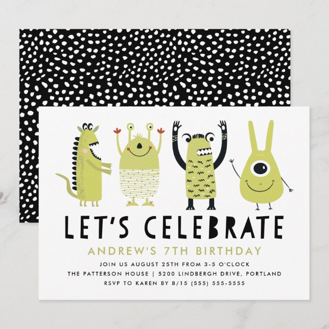 Little Monsters | Birthday Party Invitation (Front/Back)