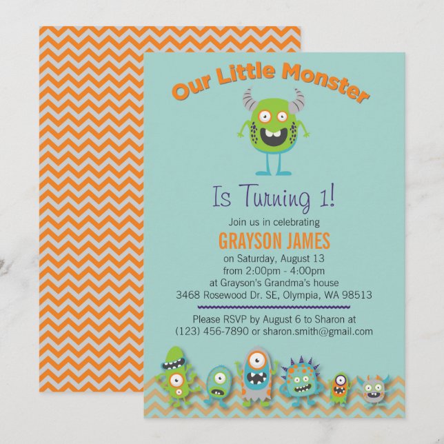 Little Monsters Birthday Party Invitation (Front/Back)