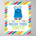 Little Monsters Brush Their Teeth Children&#39;s Print at Zazzle