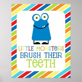 Little Monsters Brush Their Teeth Children's Print by brookechanel at Zazzle