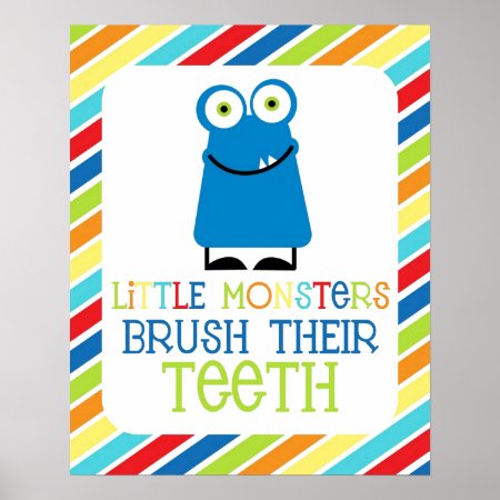 Little Monsters Brush Their Teeth Children's Print