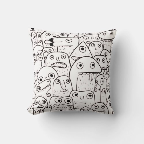 Little Monsters Doodles  Throw Pillow