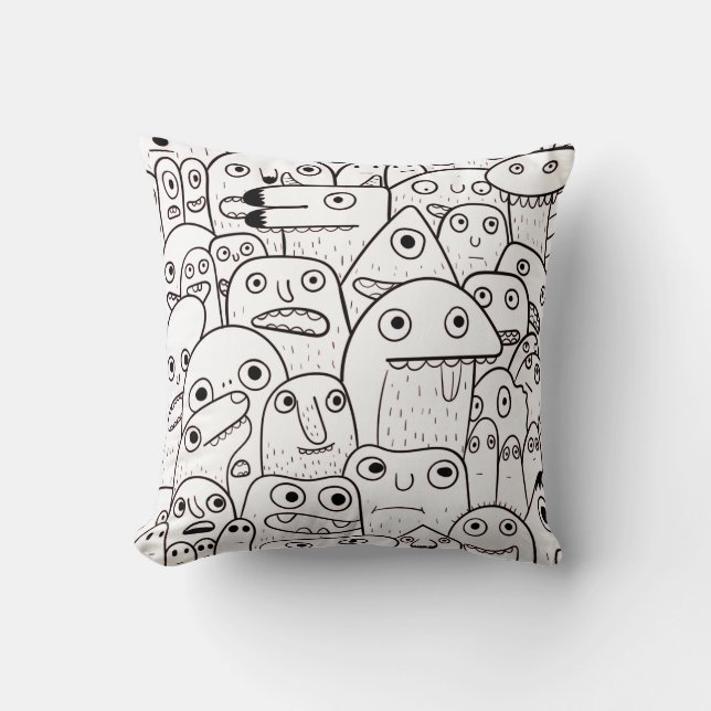 Little Monsters Doodles  Throw Pillow (Front)