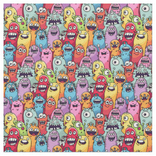  Little monsters kids nursery funny faces  Fabric