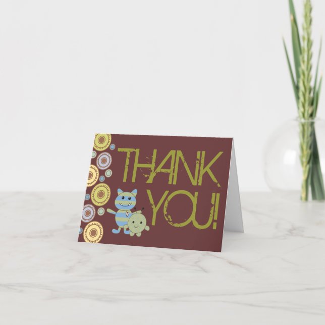 Little Monsters Thank You Baby Shower Note Card (Front)