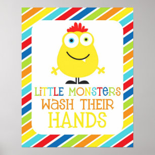 Little Monsters Wash Their Hands Children's Print