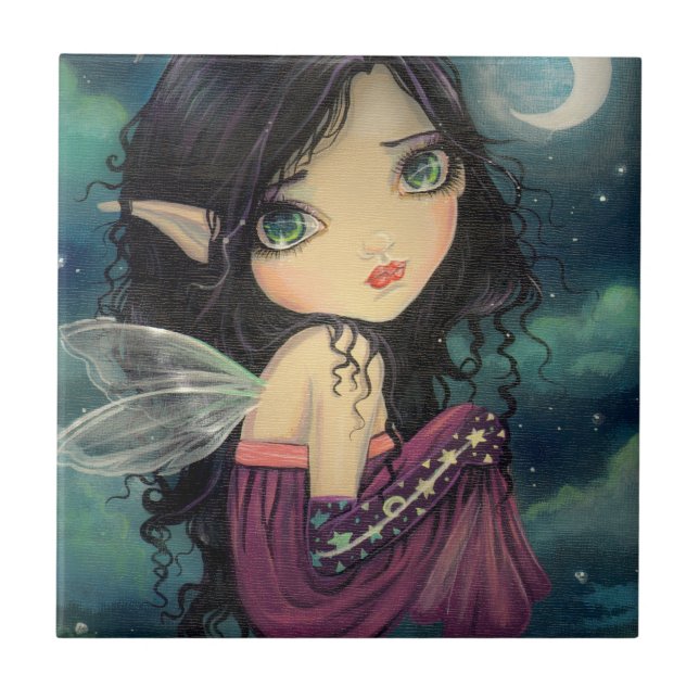 Little Moon Big-Eye Fairy Fantasy Art Ceramic Tile (Front)