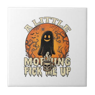 Little Morning Pick Me Up Halloween Ghost Skull Mu Ceramic Tile