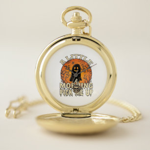 Little Morning Pick Me Up Halloween Ghost Skull Mu Pocket Watch