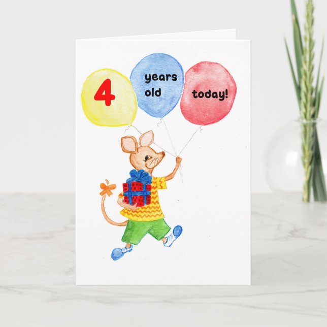 'Little Mouse' 4th Birthday Card (Front)