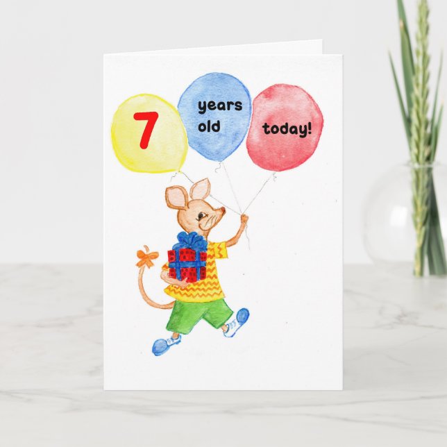 'Little Mouse' 7th Birthday Card (Front)
