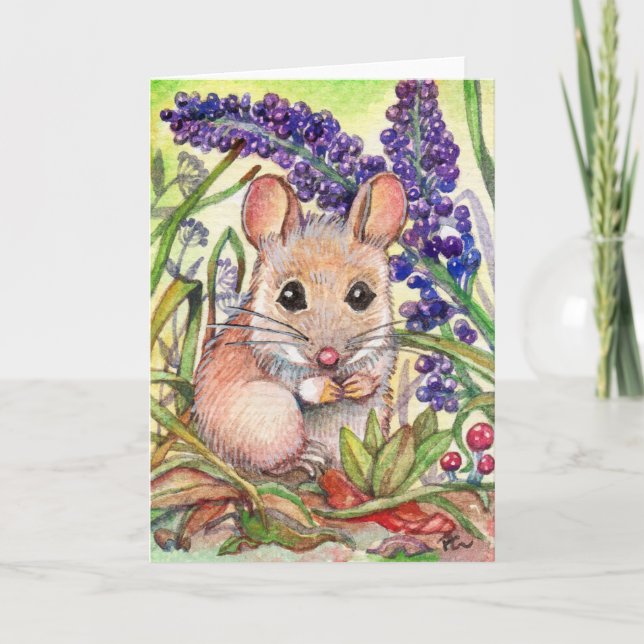 Little Mouse and Purple Flowers Card (Front)