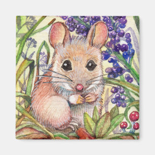 Little Mouse and Purple Flowers Magnet
