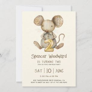Little Mouse Boy Birthday Turning Two Invitation