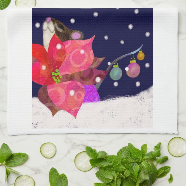 Little Mouse Holiday Kitchen Towel (Folded)