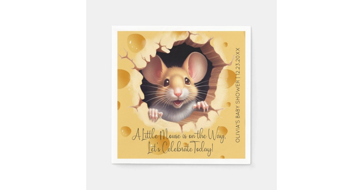 Mouse Using Napkin Little mouse in cheese Baby Shower Napkins | Zazzle