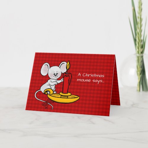 Little Mouse Keeps Christmas Candle Burning Bright Card