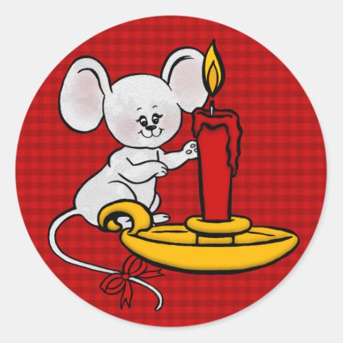 Little Mouse Lights a Christmas Candle Classic Round Sticker