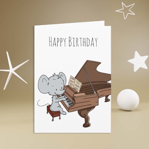 Little Mouse Playing the Piano Happy Birthday Card