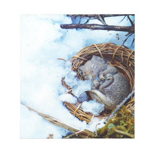 Little mouse sleeping in the snow notepad