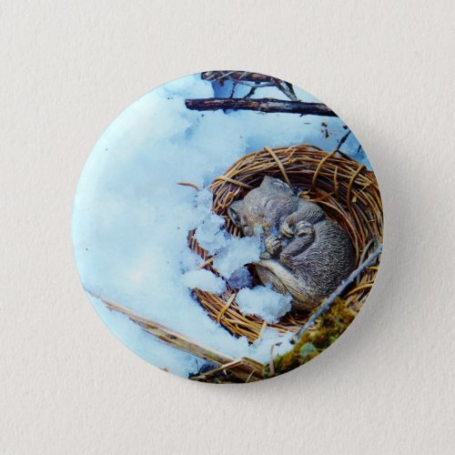 Little mouse sleeping in the snow pinback button