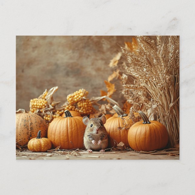 Little Mouse Vintage Style Autumn Postcard (Front)